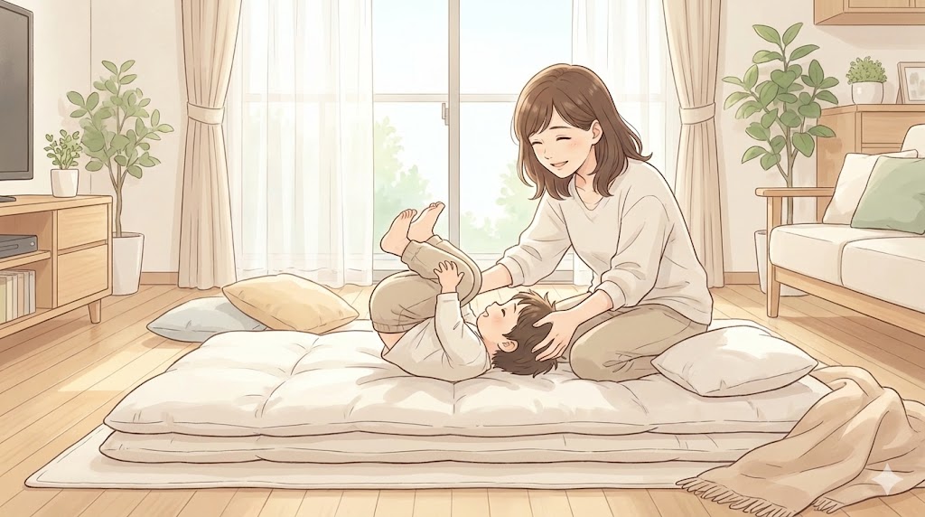 布団を使って逆上がりの回転感覚を養う