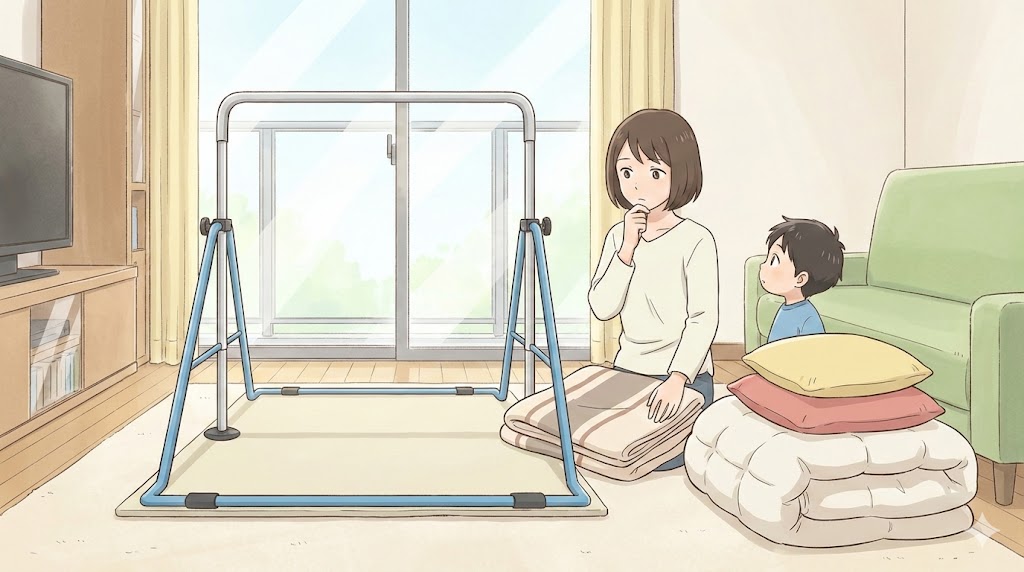 室内鉄棒にマットは必要？代用を検証