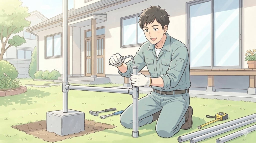 鉄棒を布団干し用に自作する方法