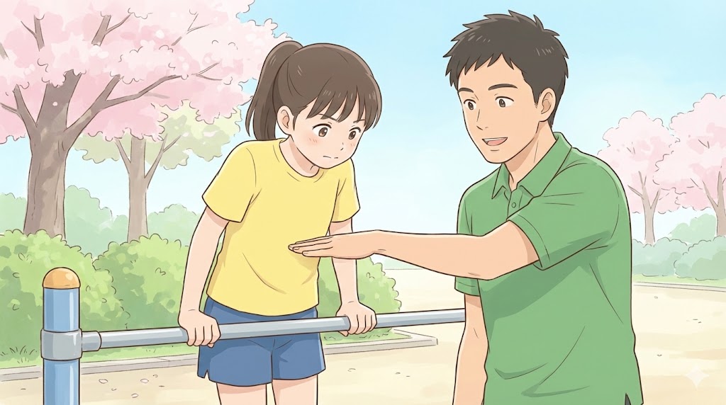 鉄棒の高さはお腹の位置に合わせよう