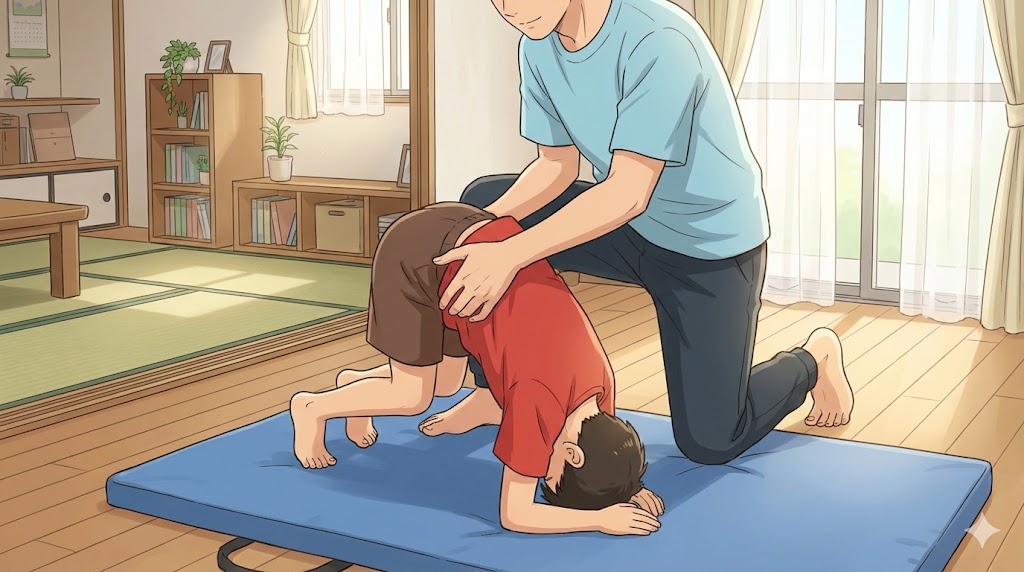 子供の後転を成功させる補助の仕方