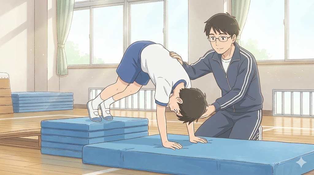 倒立から回転へ繋げるドリル