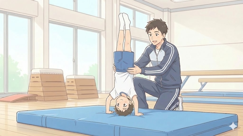 専門の体操教室で補助を受けながら学ぶ