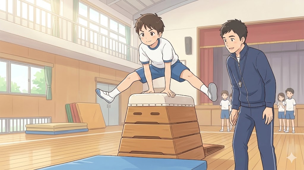 開脚跳びの目線は前を向くこと