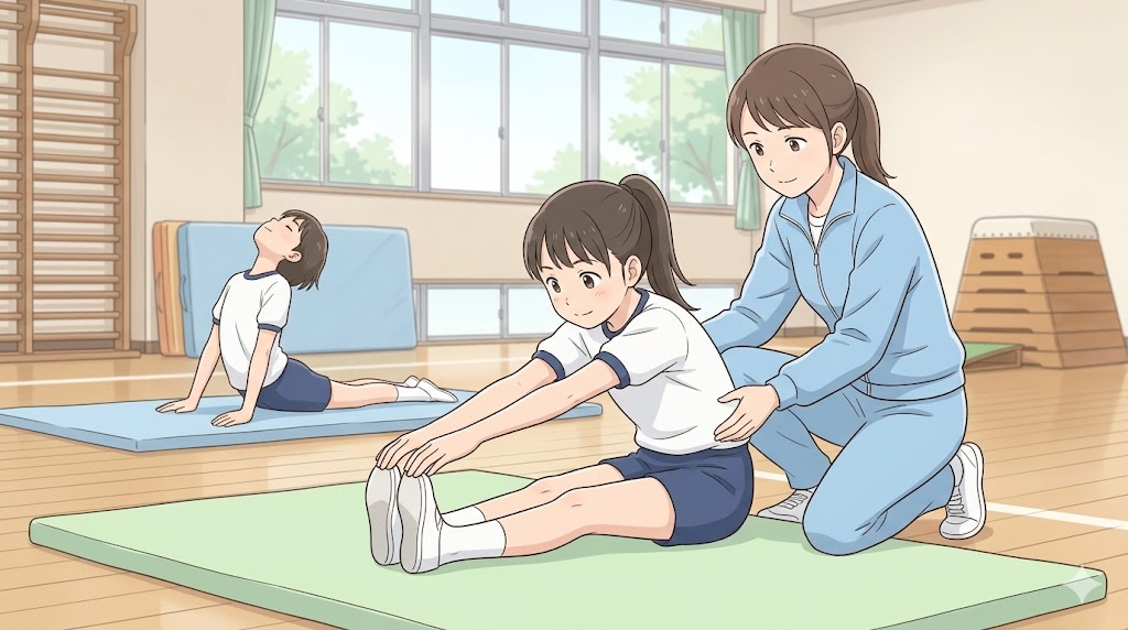 跳び箱のハンドスプリングに向けた柔軟体操