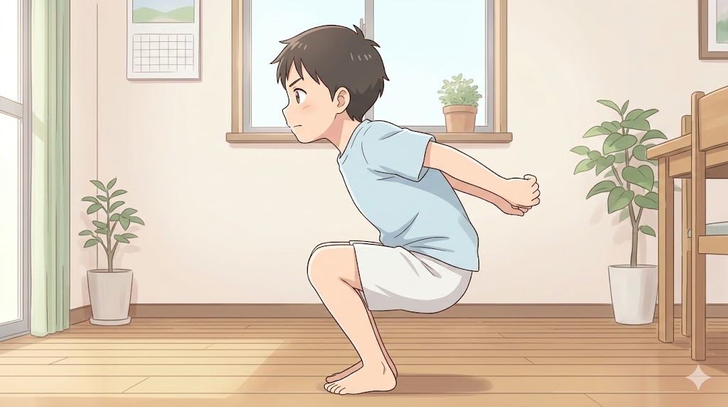 予備動作のしゃがみ込み｜膝90度の構え方